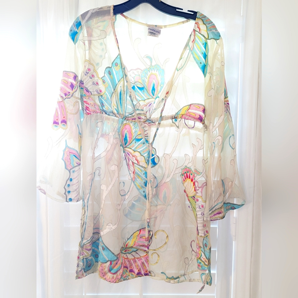 Beautiful Butterfly Multi-Colored Swim coverup or Sheer Top size M
